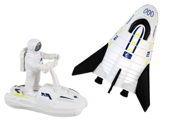 Rymdleksak set 5 delar med astronaut, raket, rymdfarkost & satellit