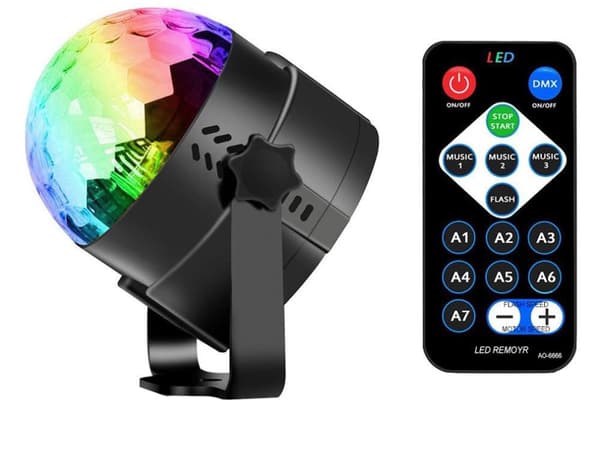 Discoprojektor RGB LED 3x1 W med fjärrkontroll 7 program