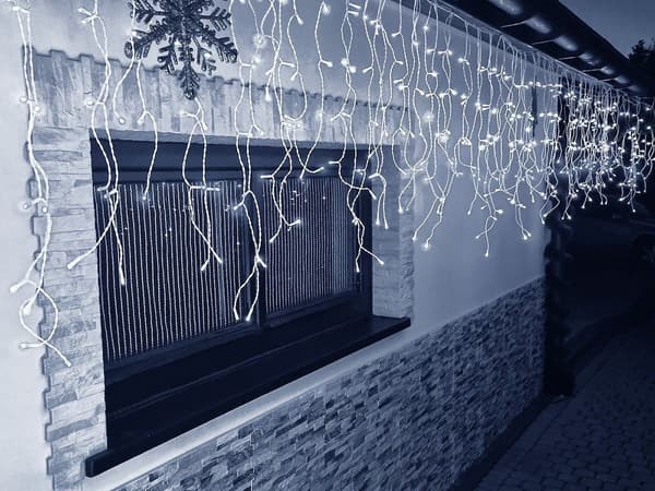 LED lysgardin icicle 300 LED koldhvid 10,4 m hvid kabel 8 tilstande