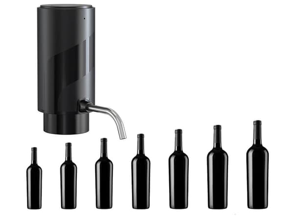 Elektrisk vinpumpe med luftningsfunktion och LED, USB-C, sort, til flaskehals <35 mm