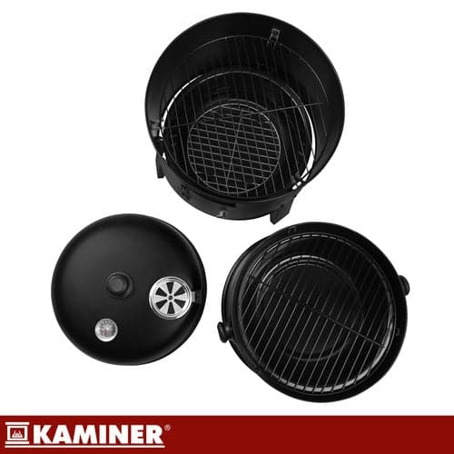 3-i-1 kulgrill med røgboks og lågtermometer 80x48x42 cm sort