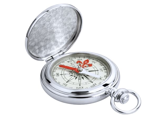 Fickkompass i metall silver 360° skala med låsbart lock 6 cm