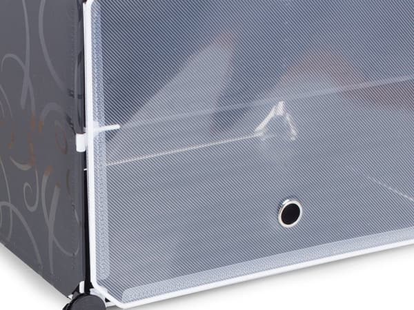 Modulaarinen kenkäkaappi 6 hyllyä 3 segmenttiä musta läpinäkyvin ikkunoin