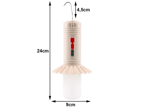 LED-campinglampe med powerbank, USB-C, 3 lysindstillinger, 24 cm (sort/hvid)