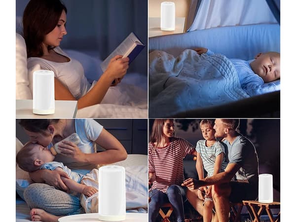 LED-natlampe med touch 3 lysstyrker 4 farver USB-C hvid 14,5 cm