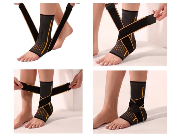 Ankelstöd med kardborre, elastiskt bandage 25 cm, grå/orange