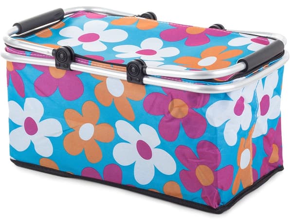 Termokurv med lynlås 48 x 28 x 22 cm grøn blomstret, aluminiumsramme
