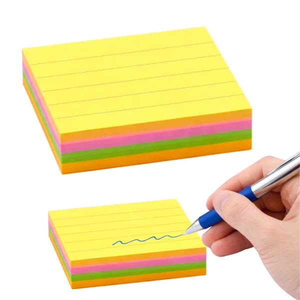 Linjerede sticky notes 76x76 mm 100 ark, selvklæbende, blandede farver