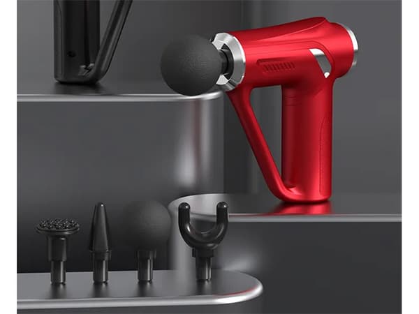 Massagepistol 32 intensitetsniveauer 4 massagehoveder USB-C rød