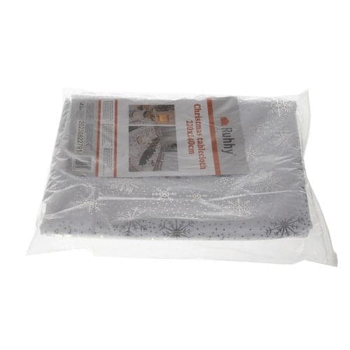 Julduk 140x220 cm polyester vit med silver snöflingor, tvättbar