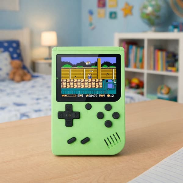 Bærbar retro spillekonsol med LCD-skærm, 108 indbyggede spil, AAA