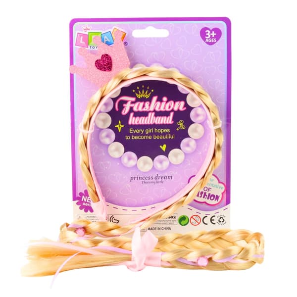 Hårband med lång blond fläta 50 cm och prinsesskrona, barn