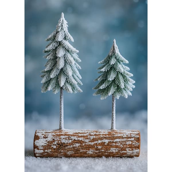 Dekorative juletræer 2-pack med sneeffekt på træbase 34x28x9 cm
