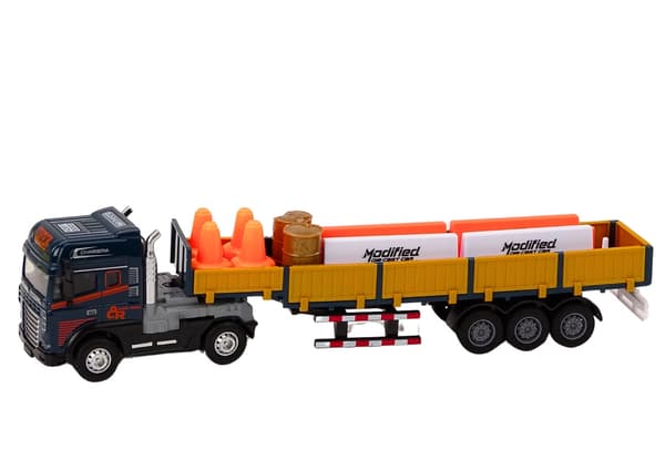 Legetøjslastbil med trailer 1:24 lys & lyd, 14 tilbehør, 38 cm