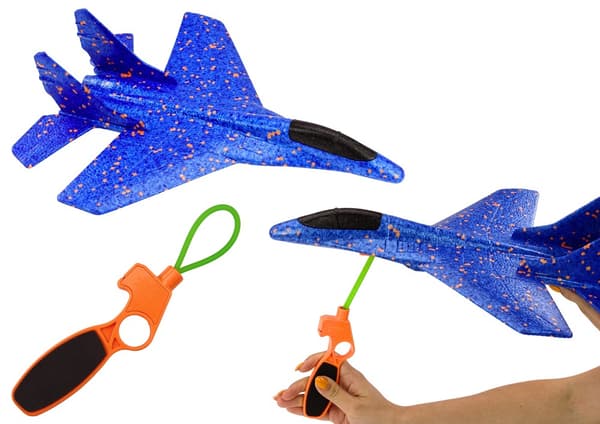 Styrofoamilentokonelelu kuminauhalla (slingshot), sininen, 43 cm