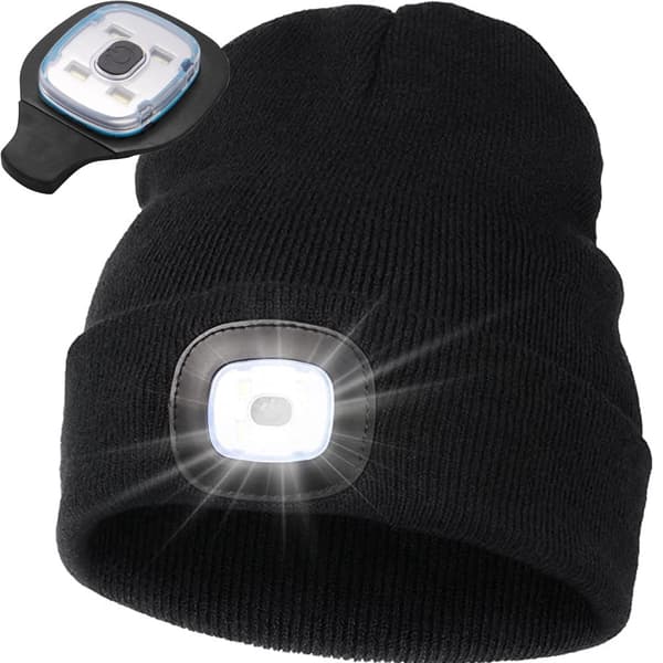 Neulottu LED-pipo irrotettavalla lampulla, USB-lataus, musta