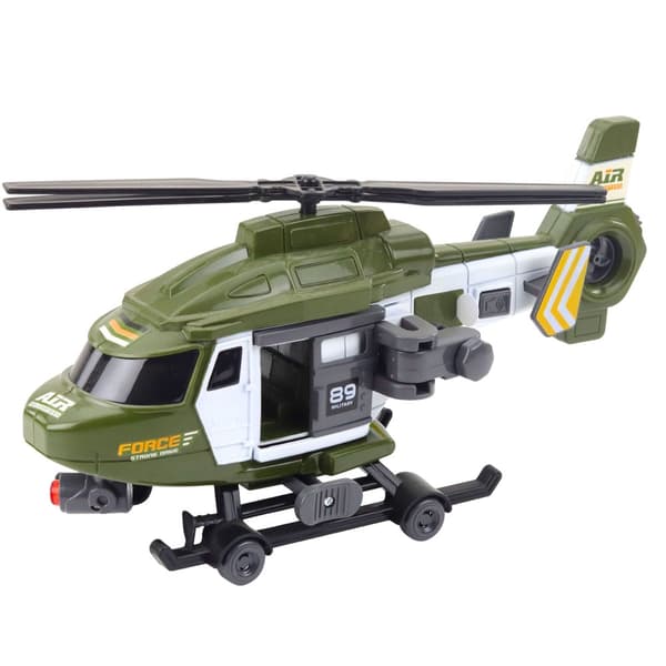Militærhelikopter legetøj 1:16 med lys/lyd, krog og båre 28 cm