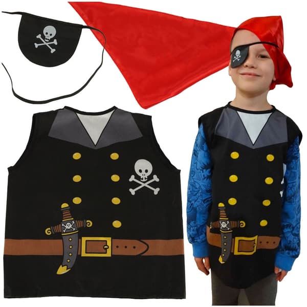 Piratkostym barn 3-8 år med ögonlapp och huvudduk polyester