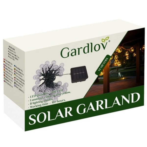Solcellsdriven LED-ljusslinga 100 bollar varmvit 11,6 m IP44