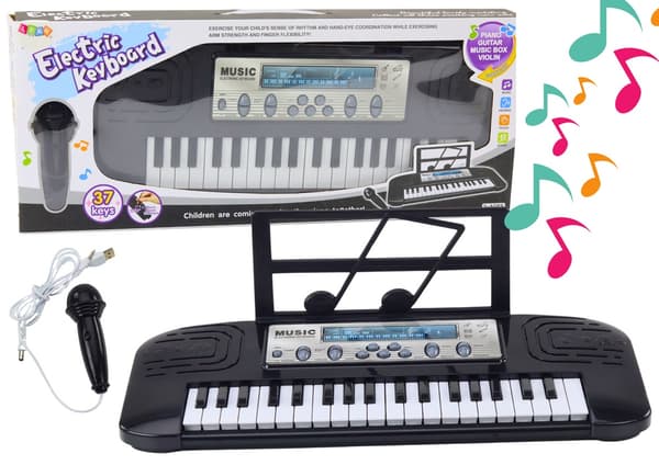 Børnekeyboard 37 tangenter med mikrofon og stativ, 4 lyde, 3+ år