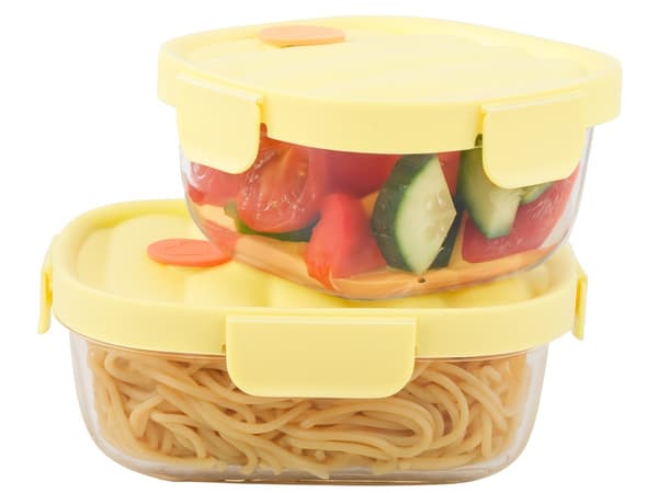 Glasmatlådor med lock 650/950 ml + termoväska gul 2-pack