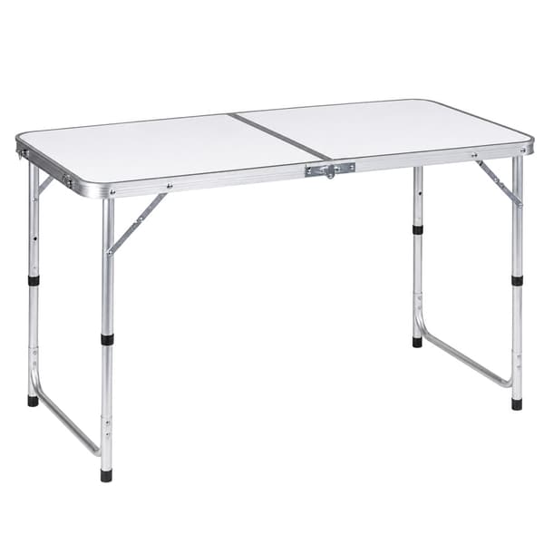 Hopfällbart campingbord 120x60 cm höjdjusterbart 55-70 cm vit