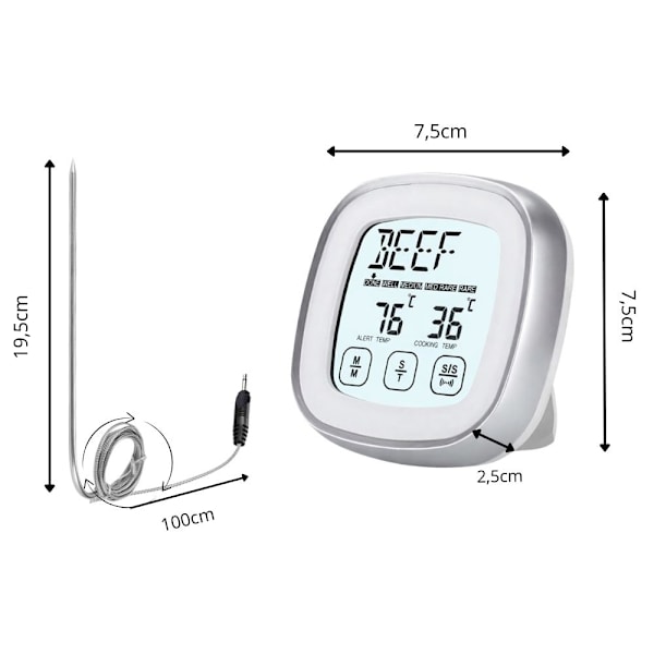 Digital stektermometer med touchscreen och probe 120 cm, -20 till 300°C