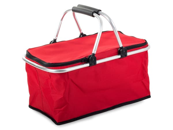 Hopfällbar picknickkorg med isolering röd 48x28x22 cm