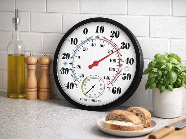 Väggtermometer med hygrometer analog 25 cm, svart, -40 till 60°C