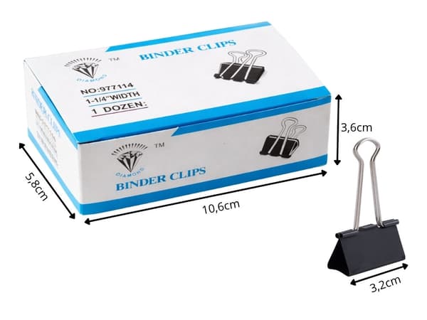 Kontorklemmer metal 32 mm sort 12-pak