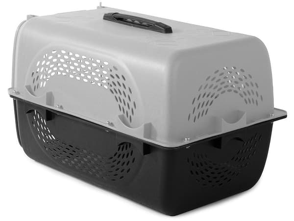 Transportkasse hund/kat/smådyr plast 48x30x32 cm grå