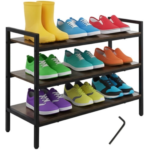 Skohylde 3 plan loftstil metal/MDF sort 79x30x58,5 cm