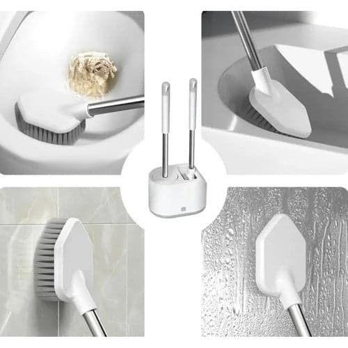 Toalettborstset 2-pack rund & platt med droppbehållare vit/grå
