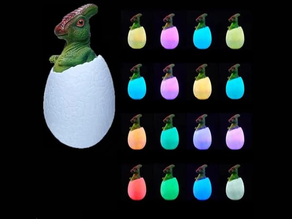 Dinosauruslamppu RGB-LED puujalustalla 7 väriasetusta, mukana virtakaapeli