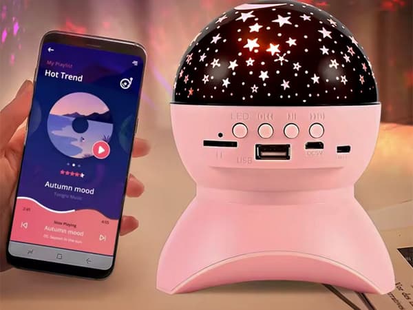 Stjerneprojektor LED med Bluetooth-højttaler rosa 11x13 cm