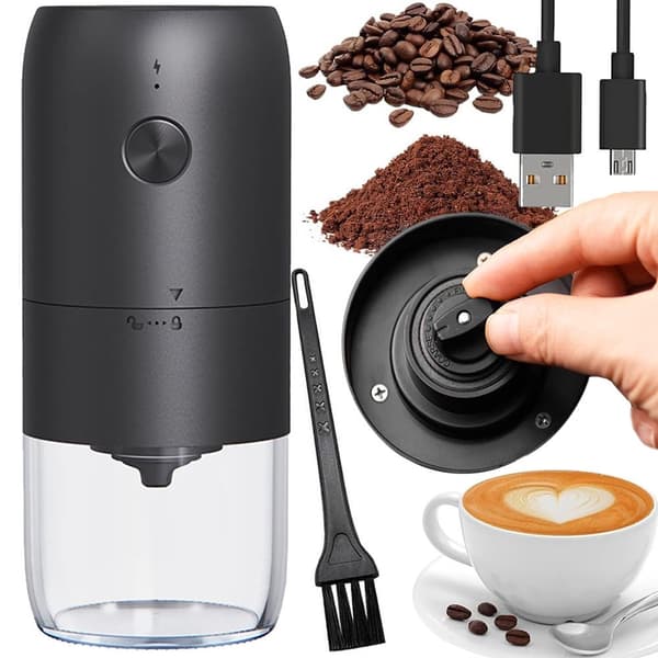 Elektrisk kaffekværn USB-C justerbar formalingsgrad sort 18,5 x 7 cm