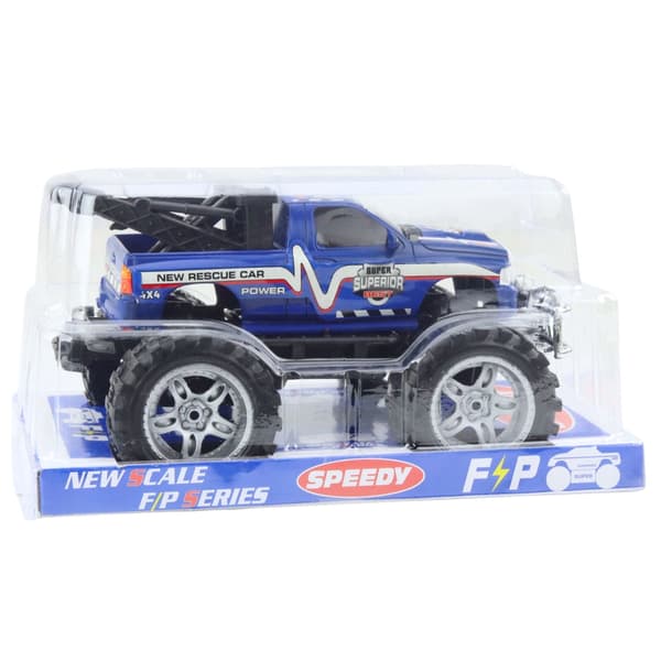 Off-road redningskøretøj legetøjsbil 27 cm med anhængertræk, blå