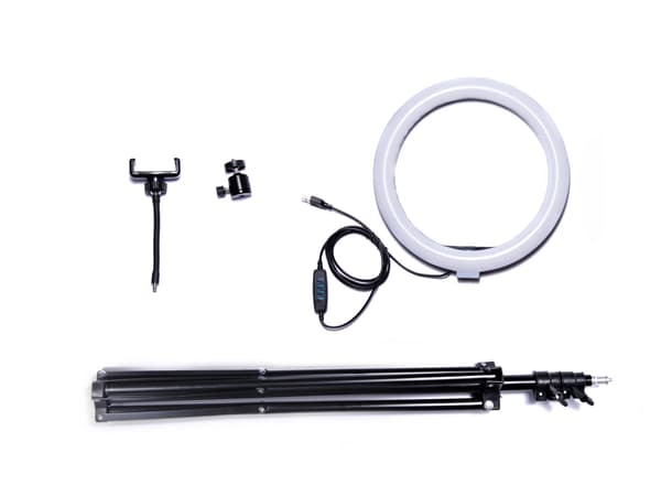 LED ringlampe 26 cm 60W USB med stativ 220 cm og mobilholder