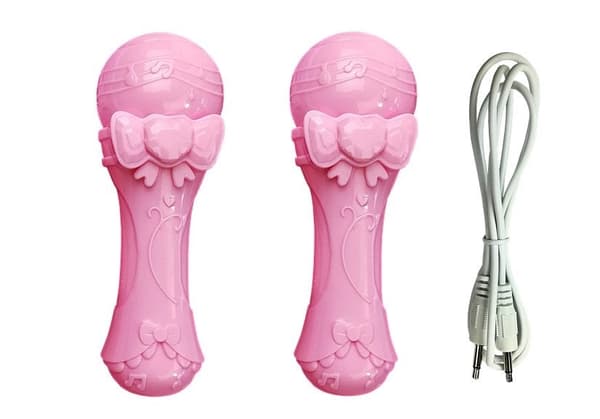 Karaoke-mikrofonsæt med stativ rosa, 2 mikrofoner, 80 cm, 3+ år