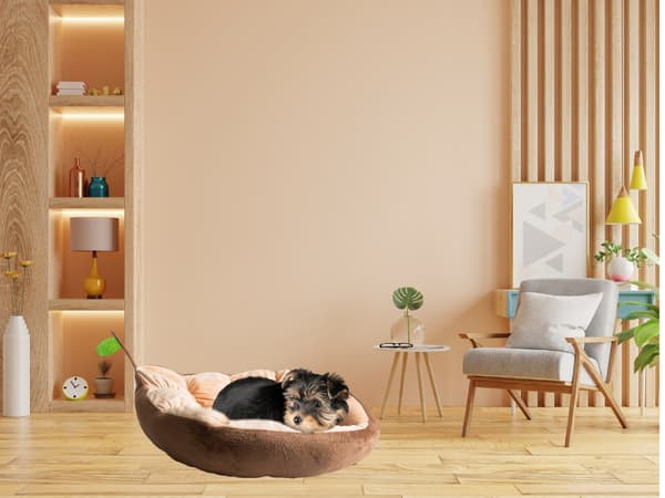 Hundeseng/katteseng plysch bladform 52x45 cm med skridsikker underside