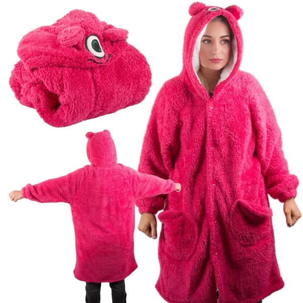 Oversize-huppariviltti hupulla ja napit 100% puuvilla tummanroosa