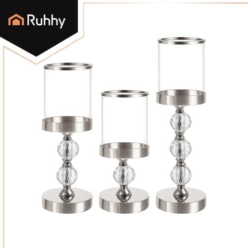 Ljusstakar 3-pack i glas silver/transparent 28-41 cm kristalldekor