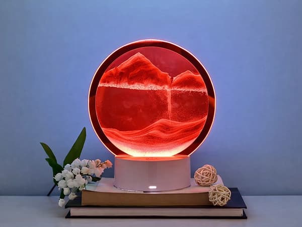 3D sandlampe bordlampe med roterende sandmotiv, USB/AAA, 19 cm