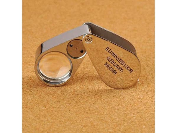 Juvelerarlupp 30x med 2 LED aluminium silver lins 21 mm