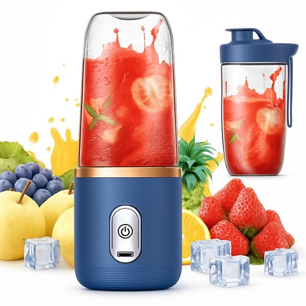 Bærbar blender USB-opladning 6 blade 2x400 ml med 2 skruelåg