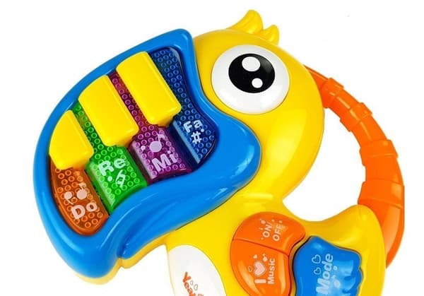Musikleksakset piano med papegoja + fiskgitarr, 12+ mån, batterier ingår