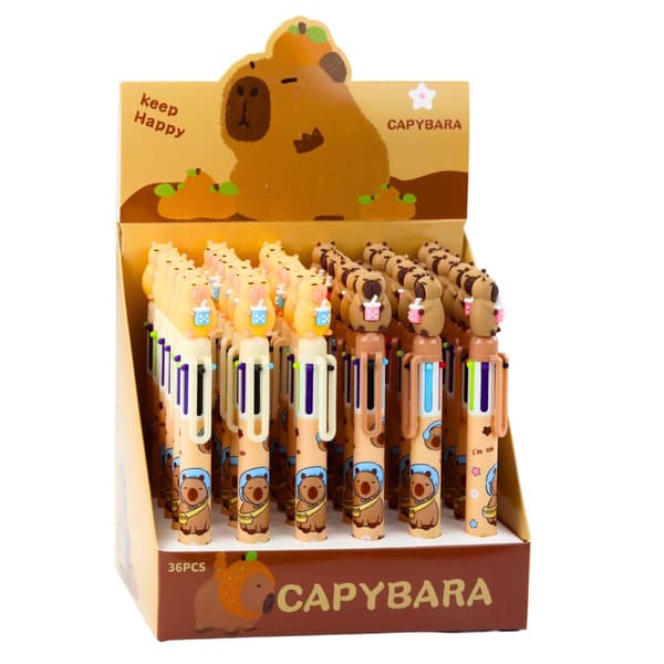 6-färgs kulspetspenna med capybara-motiv och kopp, 1-pack