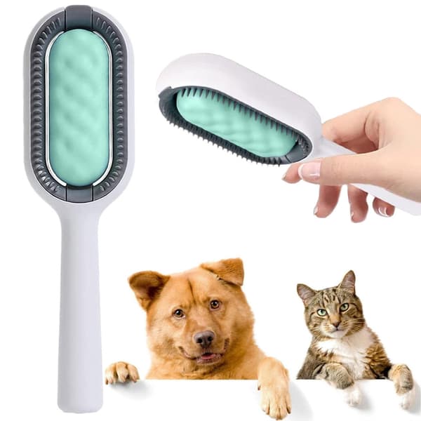 Pelsbørste til hund og kat 3-i-1 silikone/plast 19 cm