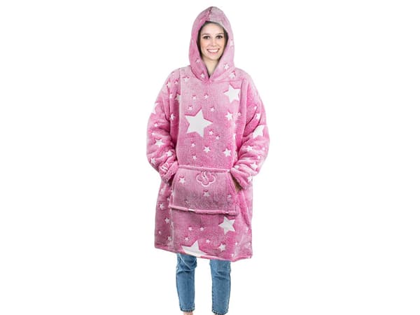 Oversize huopa-huppari taskulla vaaleanpunainen tähdet onesize