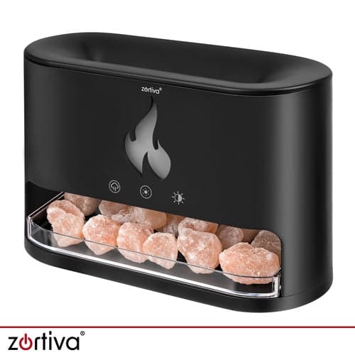 Aromadiffuser luftfuktare 250 ml med LED-ljus eldstadseffekt svart